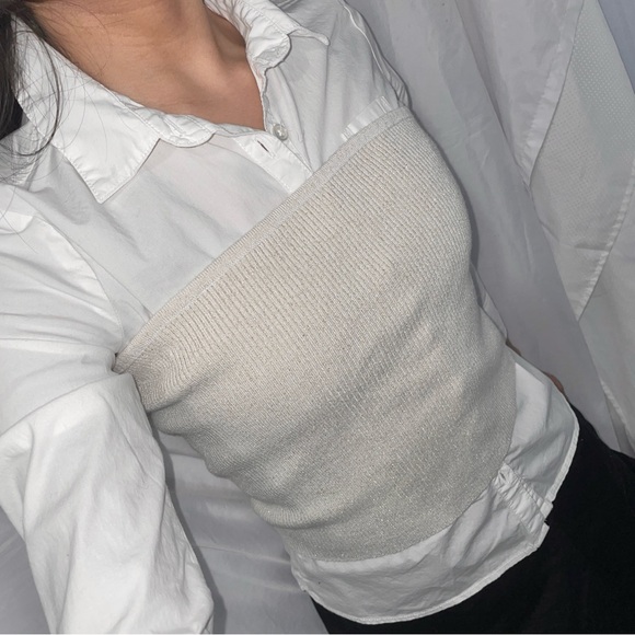 like new!! Dynamite champagne glitter ribbed tube top - Picture 2 of 6